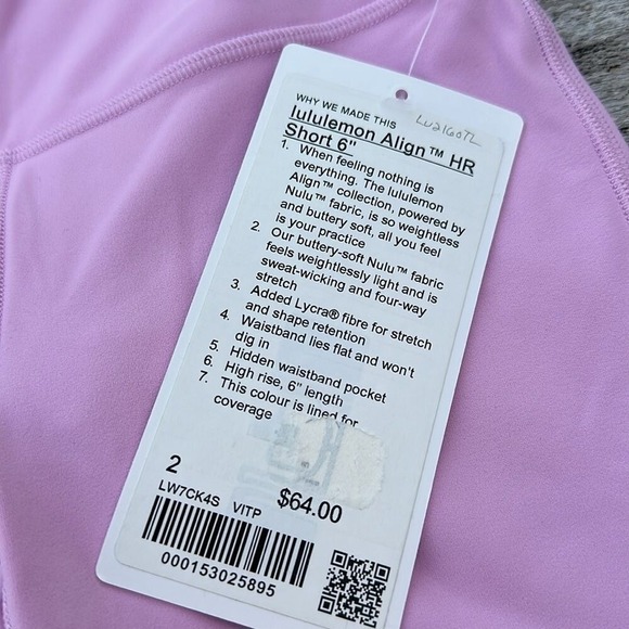 Lululemon Align High-Rise Short 6" Vitapink size 2 NWT bike short - Picture 4 of 7